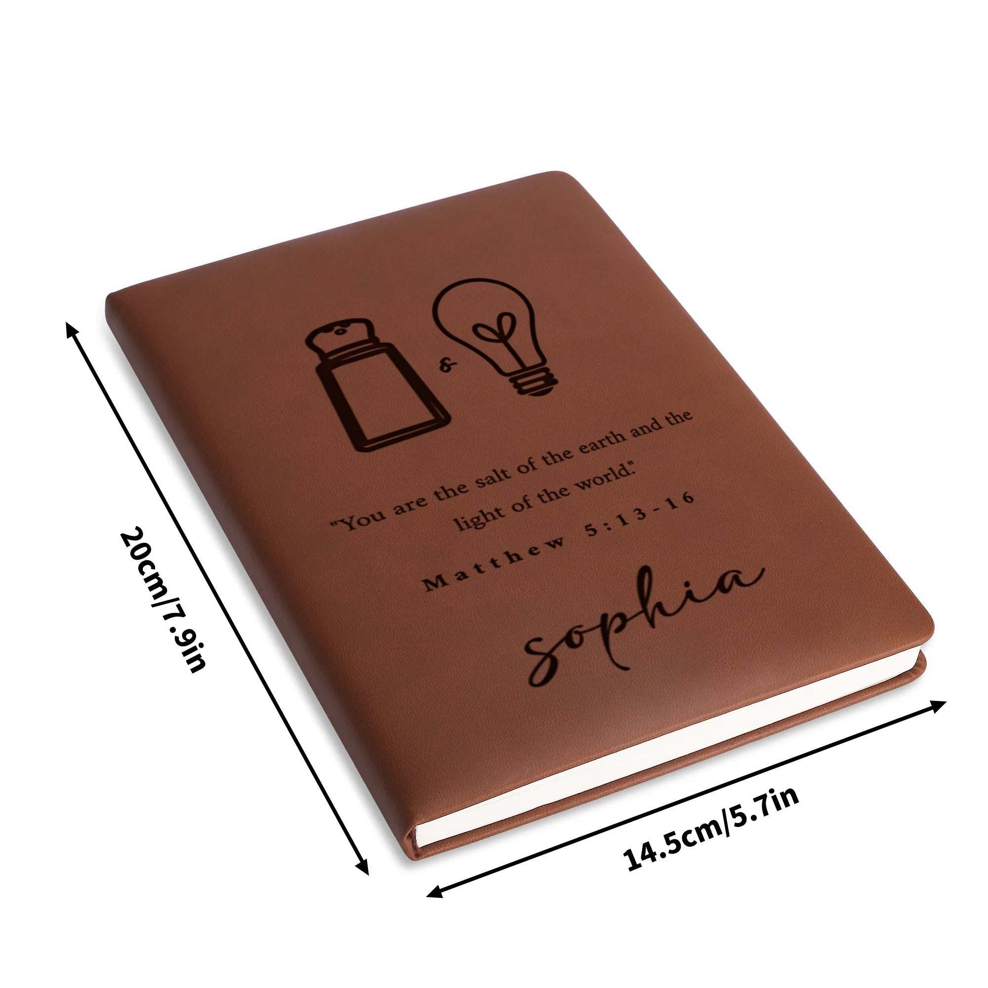 Personalized Christian Journal with Matthew 5:13-16 Design, Custom Name Prayer & Faith Notebook, Religious Gift, First Communion Gifts, Birthday. NBLAF27
